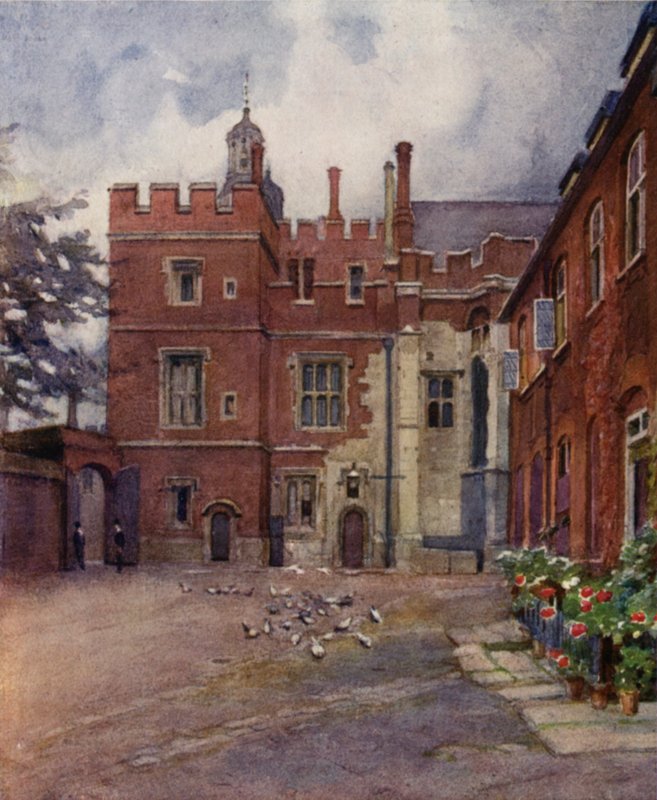 Eton: The Old Brewhouse Yard (litografia en color) finlandès tekijältä E. D. Brinton