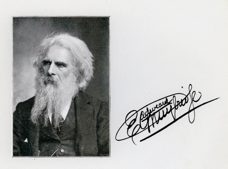 Eadweard Muybridge, muotokuva ja allekirjoitus (m/w kuva) tekijältä Eadweard Muybridge