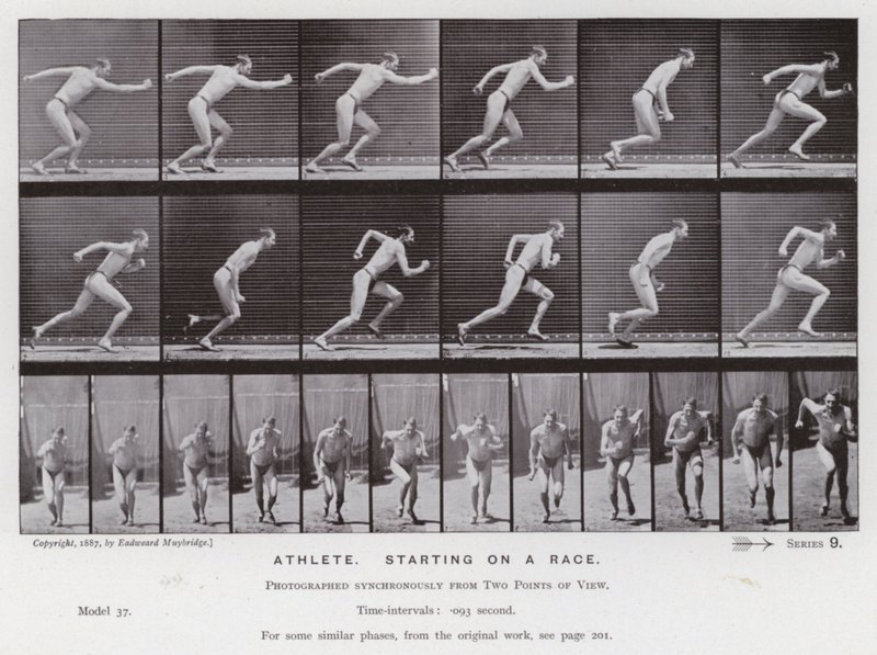 Ihmishahmo liikkeessä: urheilija, joka lähtee kisaan (m/w kuva) tekijältä Eadweard Muybridge