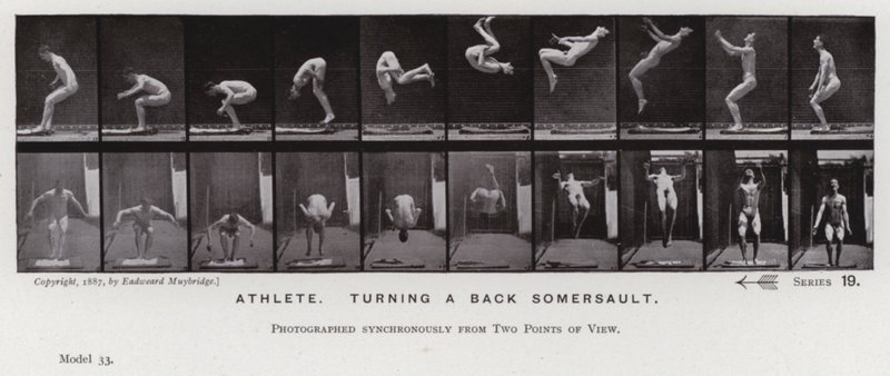 Ihmishahmo liikkeessä: urheilija, kääntää kuperkeikka takaisin (m/w kuva) tekijältä Eadweard Muybridge