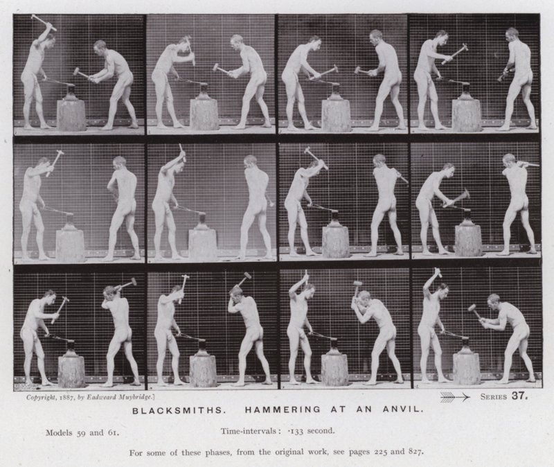 Ihmishahmo liikkeessä: Sepät, vasaralla alasin (m/w kuva) tekijältä Eadweard Muybridge
