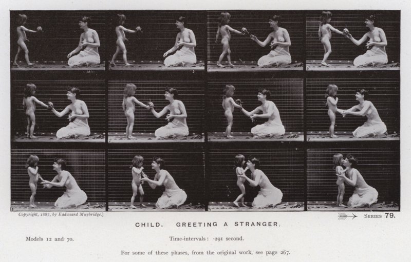 Ihmishahmo liikkeessä: Lapsi tervehtii muukalaista (m/w kuva) tekijältä Eadweard Muybridge