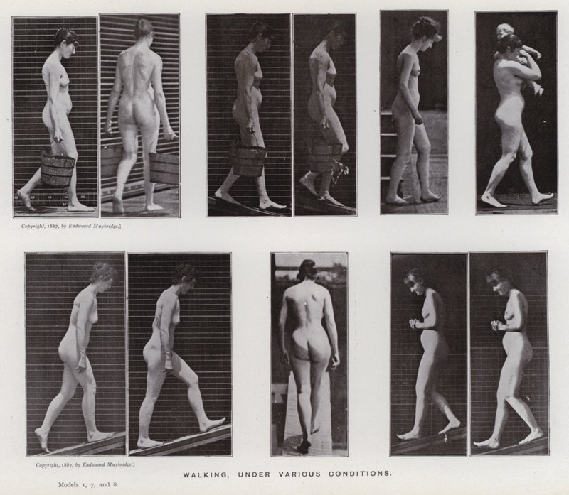 Ihmishahmo liikkeessä: Kävely, eri olosuhteissa (m/w kuva) tekijältä Eadweard Muybridge