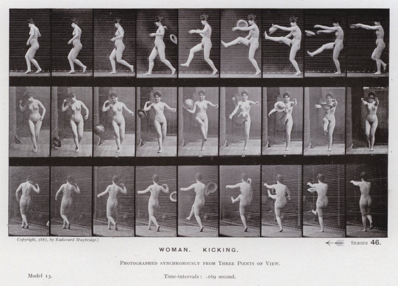 Ihmishahmo liikkeessä: Nainen, potkiminen tekijältä Eadweard Muybridge