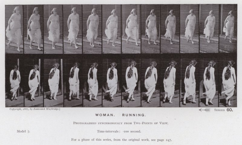 Ihmishahmo liikkeessä: nainen, juoksu (m/w kuva) tekijältä Eadweard Muybridge