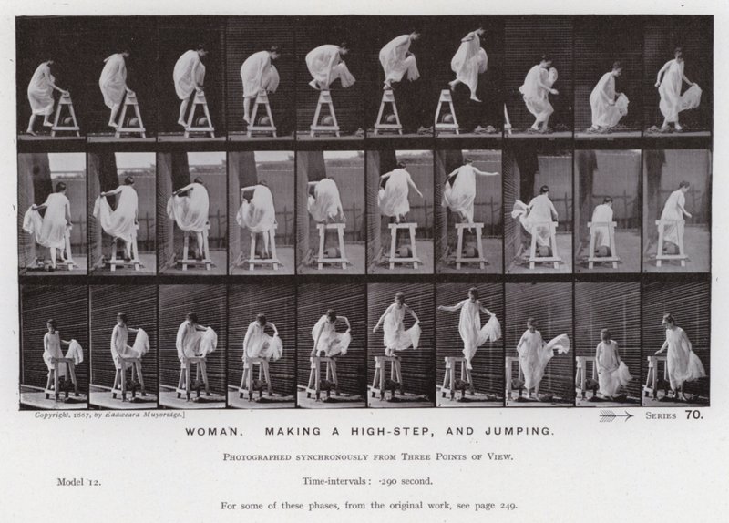 Ihmishahmo liikkeessä: Nainen, astumassa korkealle ja hyppäämässä (m/w kuva) tekijältä Eadweard Muybridge