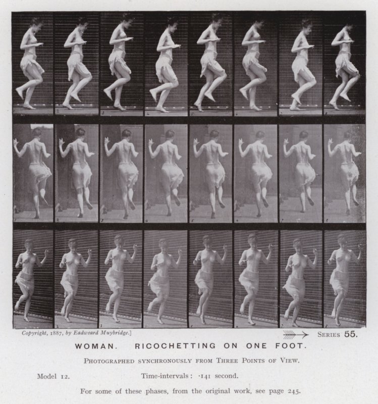 Ihmishahmo liikkeessä: Nainen, kikoilemassa yhdellä jalalla (m/w kuva) tekijältä Eadweard Muybridge