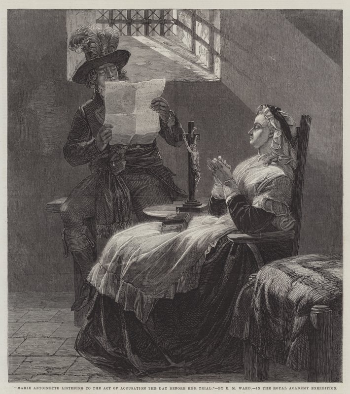 Marie Antoinette kuuntelemassa syytöstä päivää ennen oikeudenkäyntiään tekijältä Edgar Melville Ward