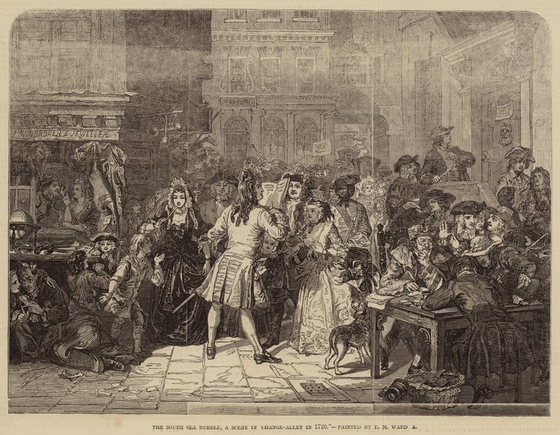 Etelämeren kupla, kohtaus Change-Alleyssa vuonna 1720 tekijältä Edgar Melville Ward