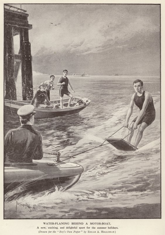 Vesiliirto moottoriveneen takana (litho) tekijältä Edgar Alfred (after) Holloway