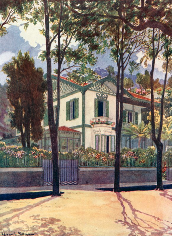 Frank H Walterin asuinpaikka, Petropolis (väri litho) tekijältä Edgar L. Pattison