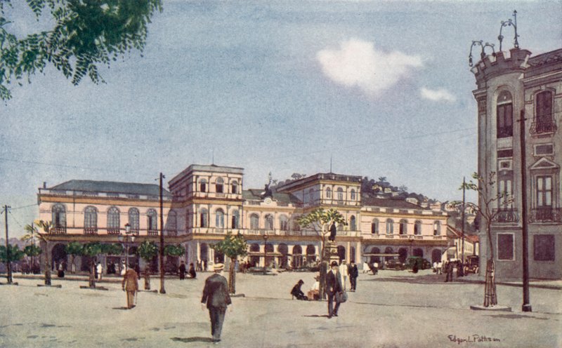 Keskusrautatien päätepysäkki, Rio de Janeiro (värilitho) tekijältä Edgar L. Pattison