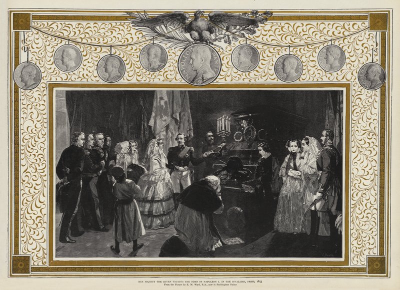 Hänen Majesteettinsa kuningatar vierailee Napoleon I:n haudalla Invalidien alueella, Pariisi, 1855. tekijältä Edgar Melville Ward