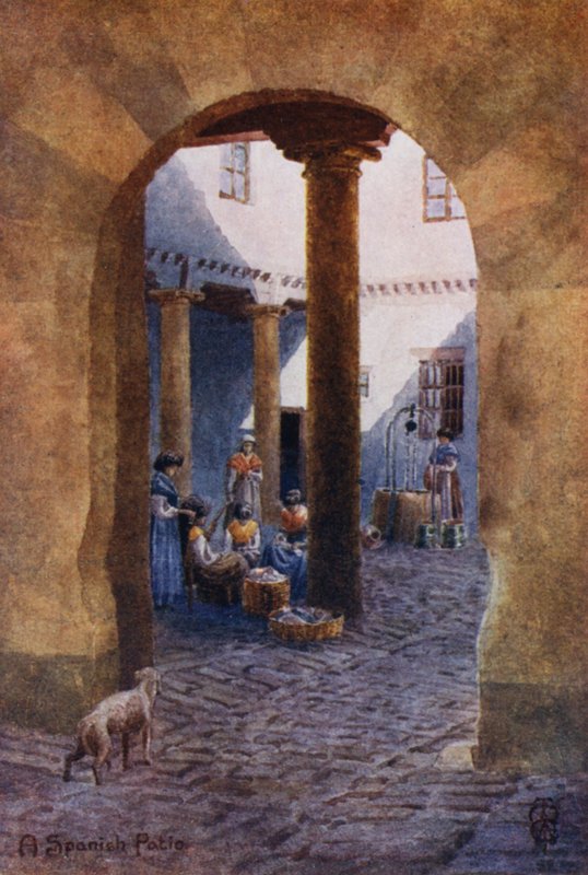 Pohjois-Espanja: espanjalainen patio (väri litho) tekijältä Edgar T. A. Wigram