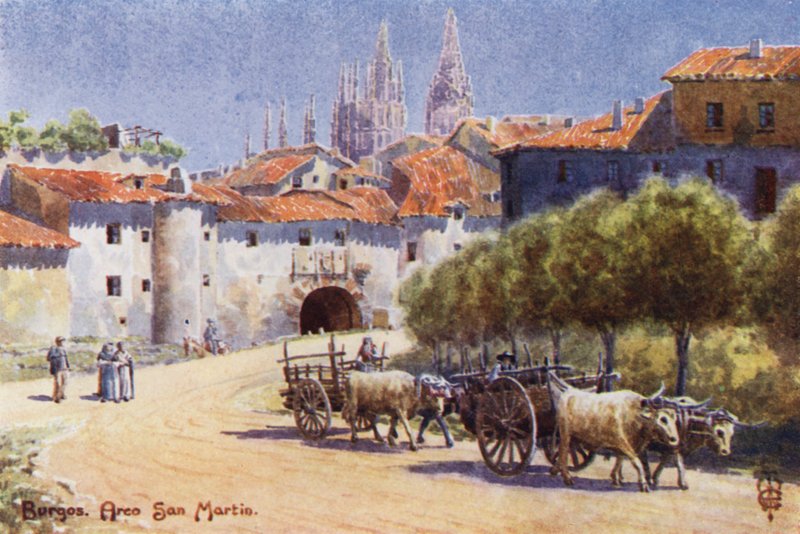 Pohjois-Espanja: Burgos, Arco San Martin (väri litho) tekijältä Edgar T. A. Wigram