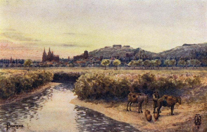 Pohjois-Espanja: Burgos, idästä (väri litho) tekijältä Edgar T. A. Wigram