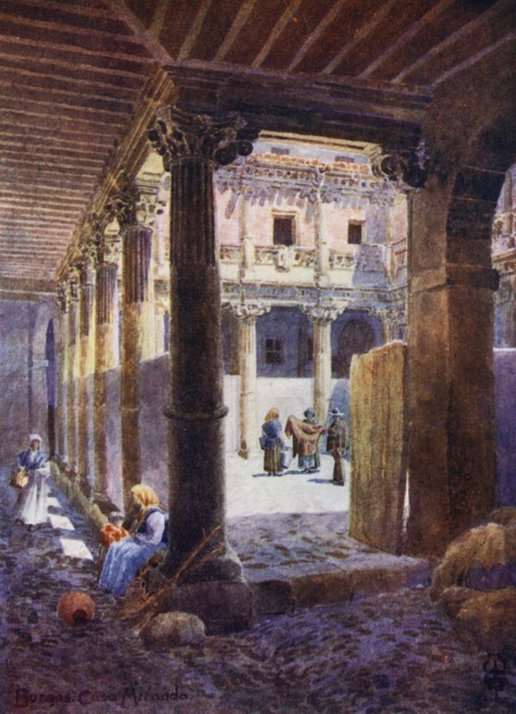 Pohjois-Espanja: Burgos, Casa de Mirandan patio (väri litho) tekijältä Edgar T. A. Wigram