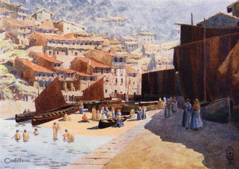Pohjois-Espanja: Cudillero, The Harbour (väri litho) tekijältä Edgar T. A. Wigram