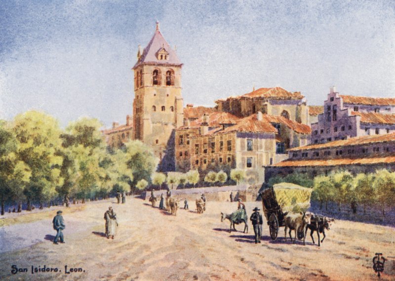 Pohjois-Espanja: Leon, San Isidoron kirkko (väri litho) tekijältä Edgar T. A. Wigram