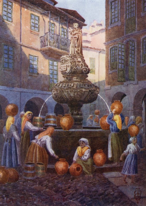 Pohjois-Espanja: Lugo, St. Vincentin suihkulähde (lithovärinen) tekijältä Edgar T. A. Wigram