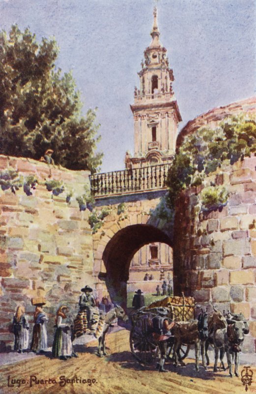 Pohjois-Espanja: Lugo, Santiagon portti (väri litho) tekijältä Edgar T. A. Wigram