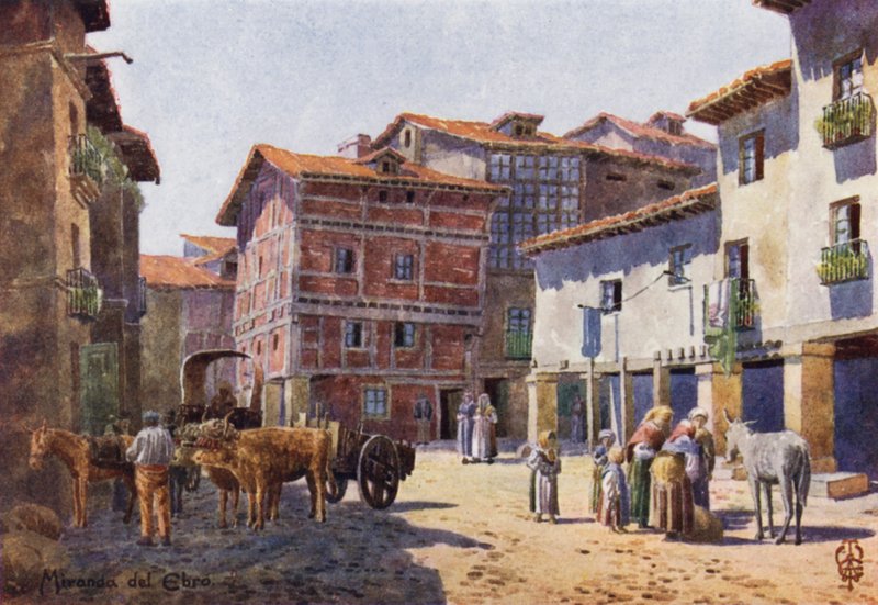 Pohjois-Espanja: Miranda del Ebro, A Corner in the Town (väri litho) tekijältä Edgar T. A. Wigram