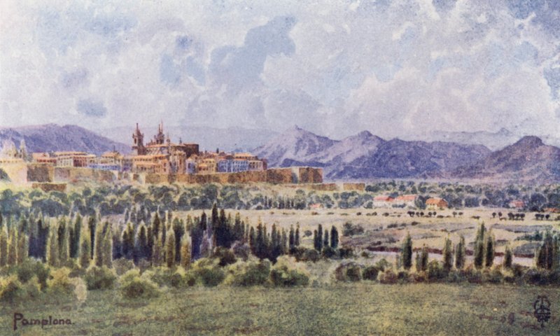 Pohjois-Espanja: Pamplona, tieltä rajalle (väri litho) tekijältä Edgar T. A. Wigram