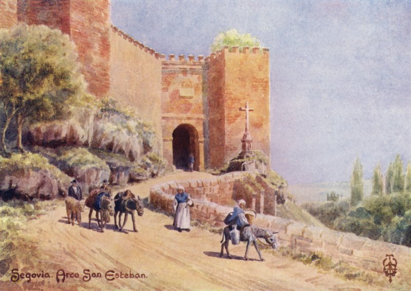 Pohjois-Espanja: Segovia, Arco San Esteban (väri litho) tekijältä Edgar T. A. Wigram
