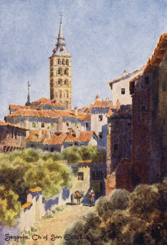Pohjois-Espanja: Segovia, San Estebanin kirkko (väri litho) tekijältä Edgar T. A. Wigram
