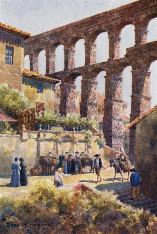 Pohjois-Espanja: Segovia, Aqueduct (väri litho) tekijältä Edgar T. A. Wigram