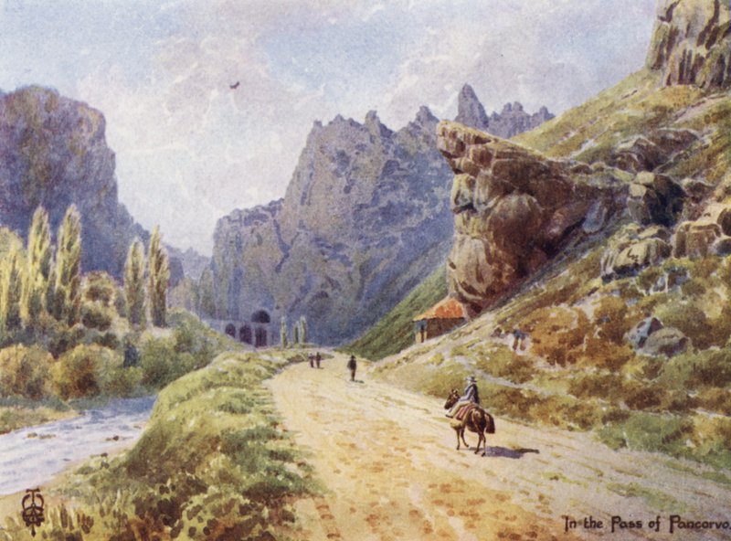 Pohjois-Espanja: Pancorvon rotko (väri litho) tekijältä Edgar T. A. Wigram