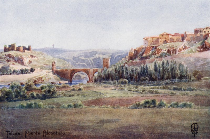 Pohjois-Espanja: Toledo, Alcantaran silta, Illescas Roadilta (väri litho) tekijältä Edgar T. A. Wigram