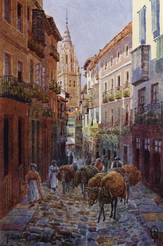 Pohjois-Espanja: Toledo, Calle del Comercio, katedraalin torni (väri litho) tekijältä Edgar T. A. Wigram