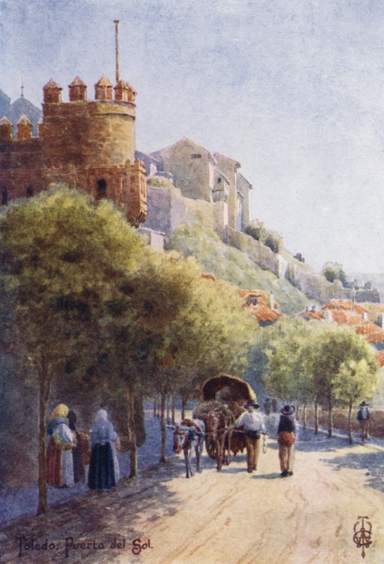 Pohjois-Espanja: Toledo, Puerta del Sol (väri litho) tekijältä Edgar T. A. Wigram