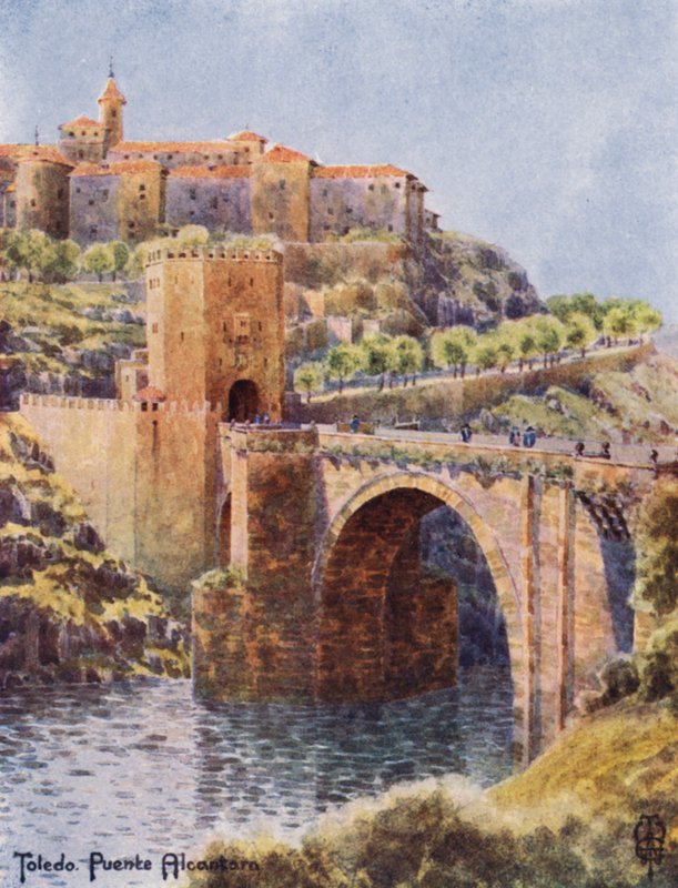 Pohjois-Espanja: Toledo, Alcantaran silta (väri litho) tekijältä Edgar T. A. Wigram