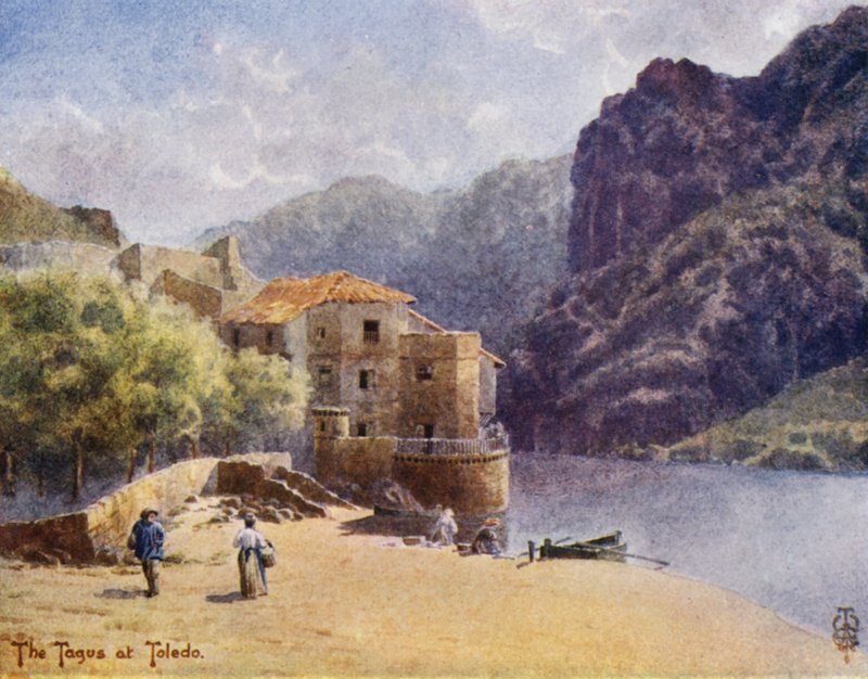 Pohjois-Espanja: Toledo, Tejo-rotko (väri litho) tekijältä Edgar T. A. Wigram