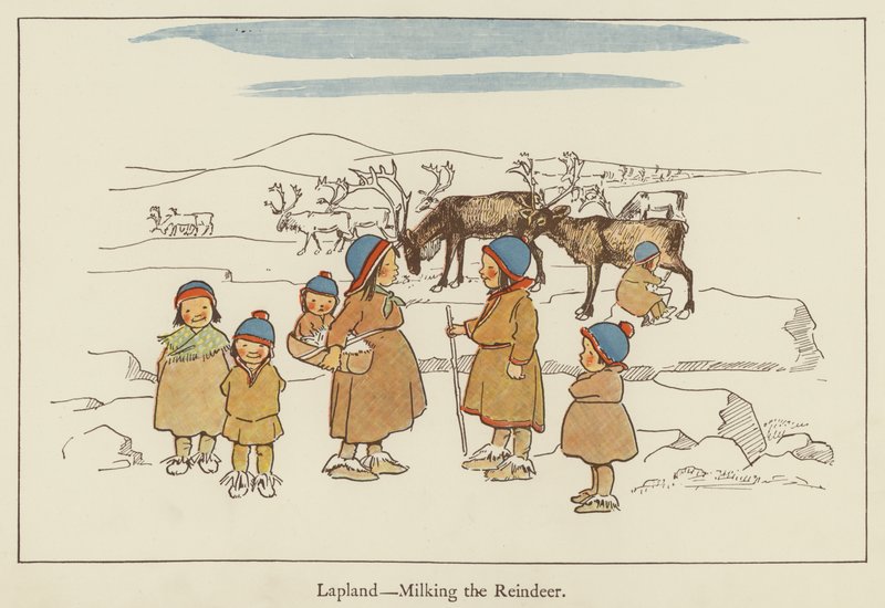 Lappi lypsämässä poroja tekijältä Edith Farmiloe