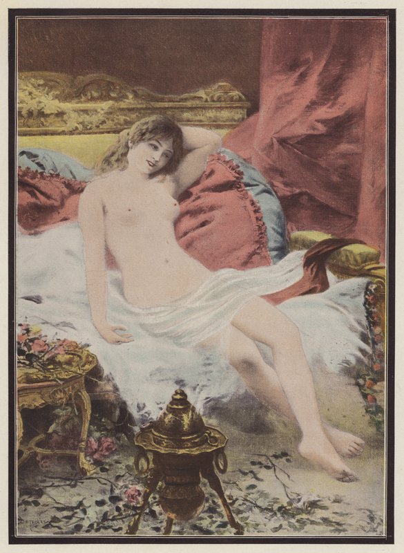 Delerium, nainen istuu sohvalla (väri litho) tekijältä Edmond Louis Dupain