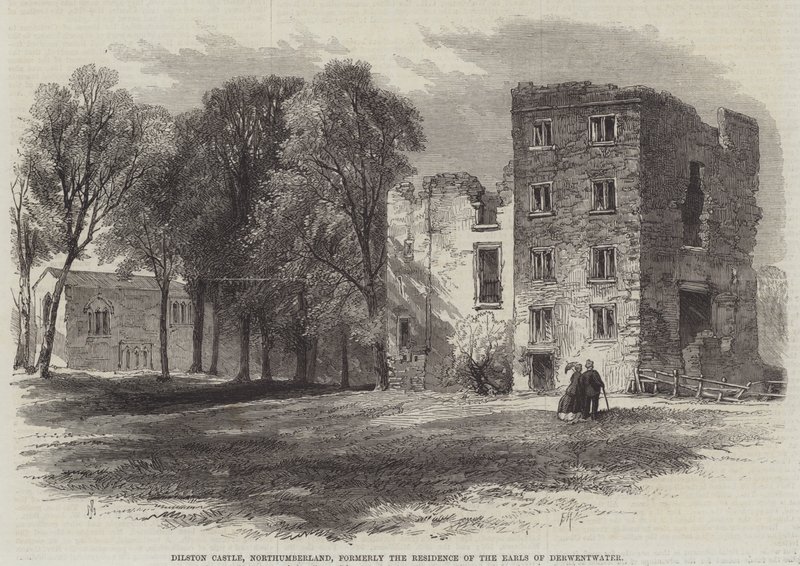 Dilston Castle, Northumberland, entinen Derwentwaterin jaarlien asuinpaikka tekijältä Edmund Morison Wimperis