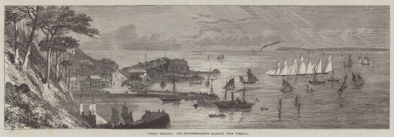 Torbay Regatta, kuunarijahdit Torquaysta alkaen tekijältä Edmund Morison Wimperis