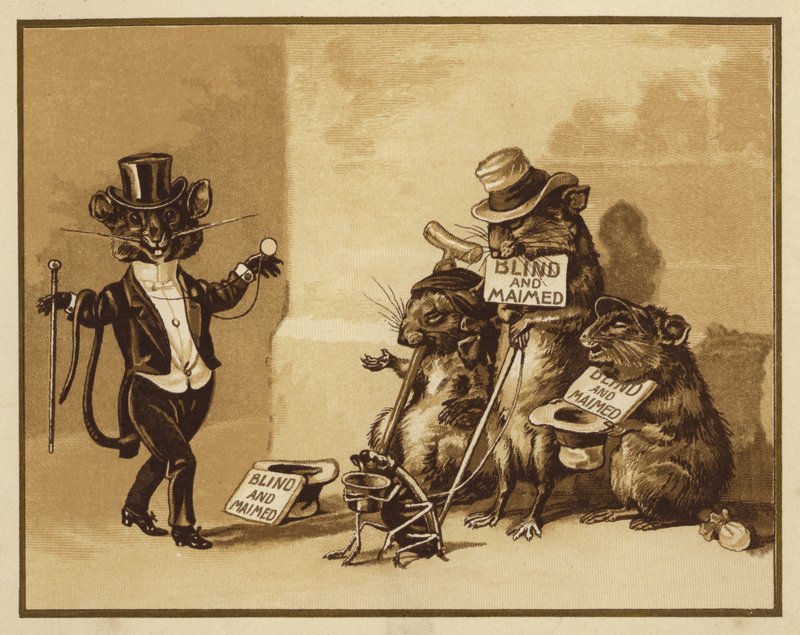 Kuvitus kolmelle sokealle hiirelle (väri litho) tekijältä Edmund G. Caldwell