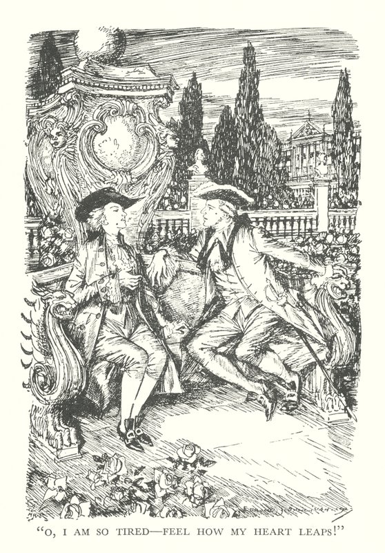Kuvitus R. L. Stevensonin Prince Otto -teokseen (litografia). tekijältä Edmund Joseph (after) Sullivan