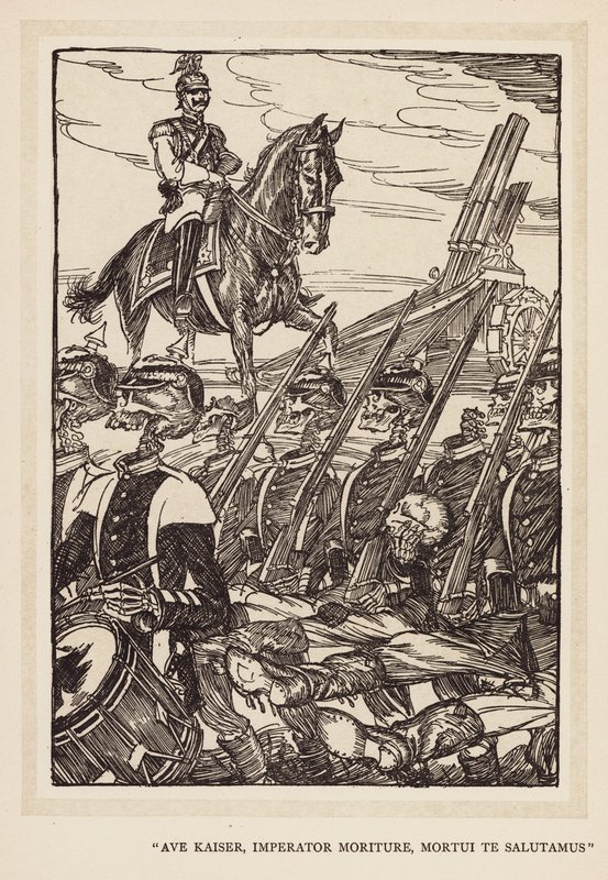 Keisarin seppele: "Ave Kaiser, Imperator Moriture, Mortui Te Salutamus" (litografia). tekijältä Edmund Joseph (after) Sullivan