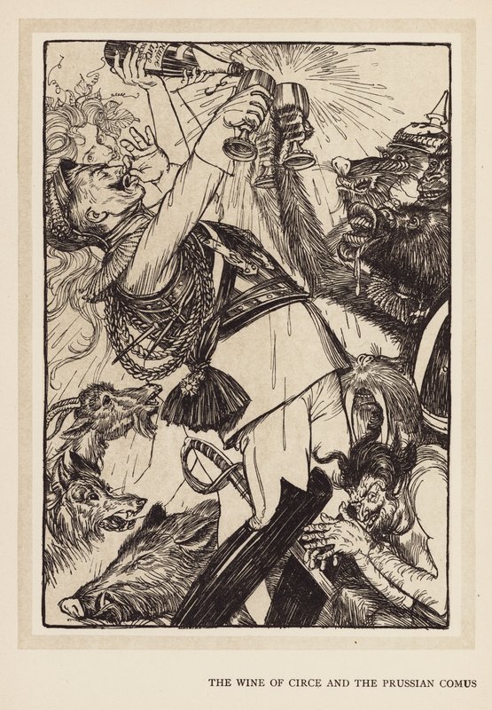 Keisarin seppele: Circen viini ja preussilainen Comus (litografia). tekijältä Edmund Joseph (after) Sullivan