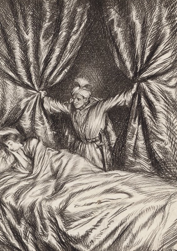 William Shakespeare: Othellon, Venetsian maurin tragedia, V näytös, kohtaus 2 (litografia). tekijältä Edmund Joseph (after) Sullivan