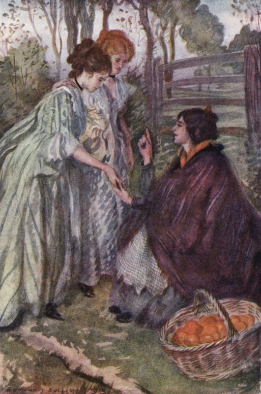 Kuvitus Oliver Goldsmithin teokseen The Vicar of Wakefield (värilitho) tekijältä Edmund Joseph Sullivan
