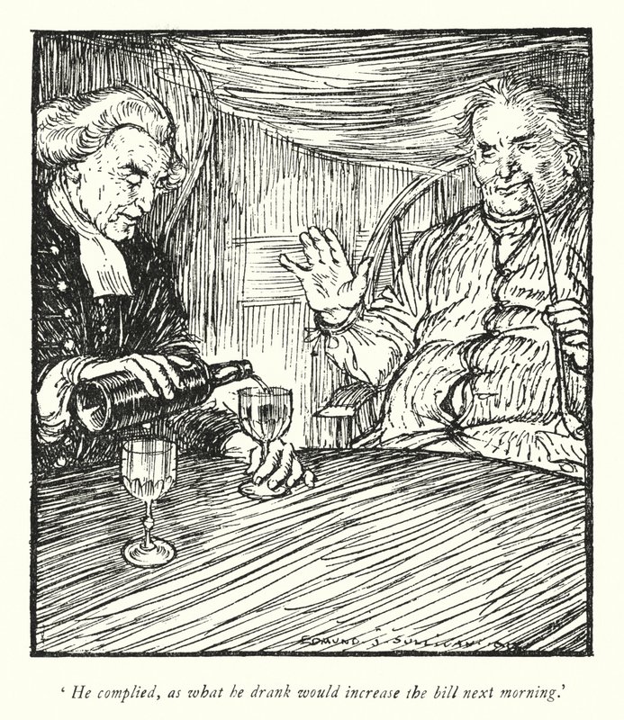 Kuvitus Oliver Goldsmithin teoksesta The Vicar of Wakefield (litho) tekijältä Edmund Joseph Sullivan