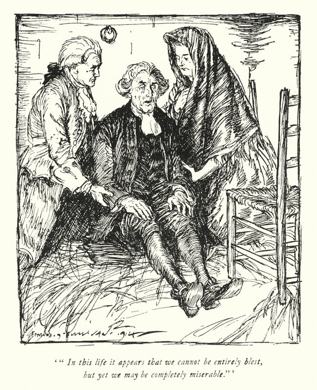 Kuvitus Oliver Goldsmithin teoksesta The Vicar of Wakefield (litho) tekijältä Edmund Joseph Sullivan