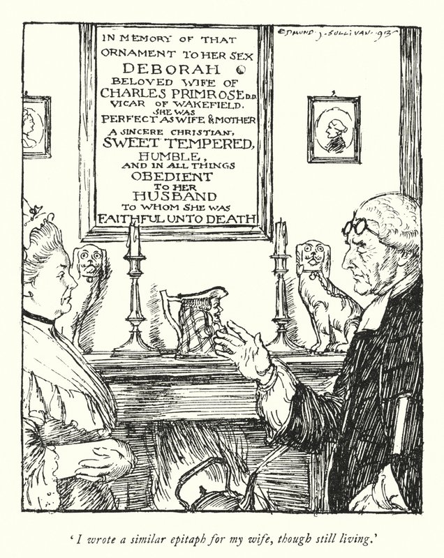 Kuvitus Oliver Goldsmithin teoksesta The Vicar of Wakefield (litho) tekijältä Edmund Joseph Sullivan