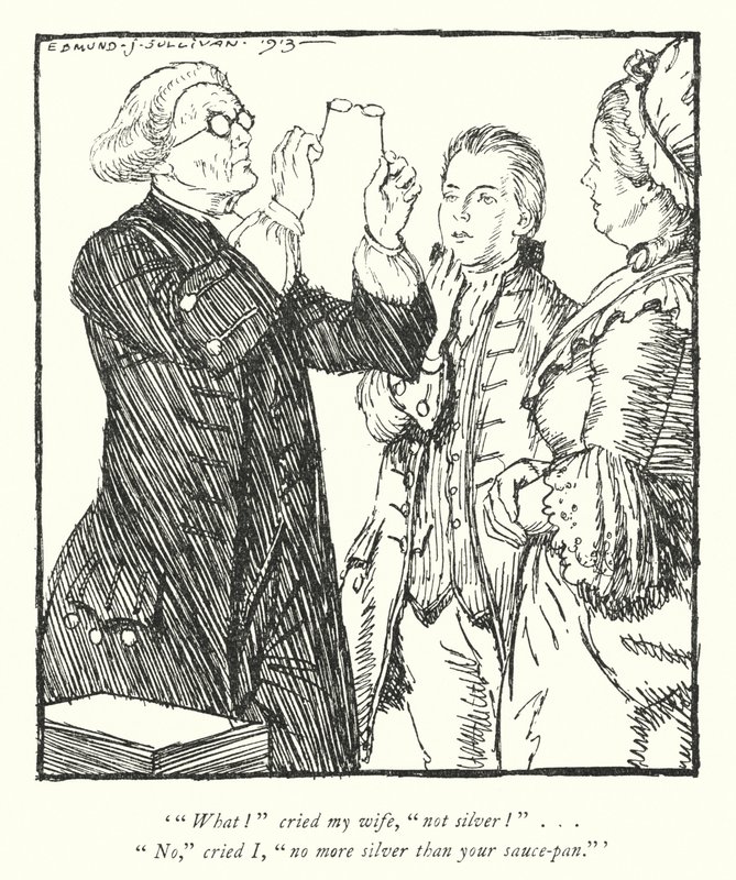 Kuvitus Oliver Goldsmithin teoksesta The Vicar of Wakefield (litho) tekijältä Edmund Joseph Sullivan